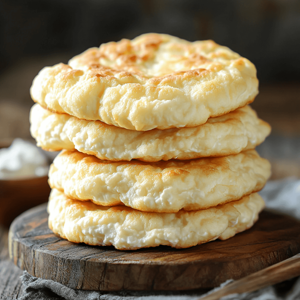 A freshly baked fluffy cottage cheese cloud bread loaf, golden and soft, served as a healthy, low-carb bread alternative.